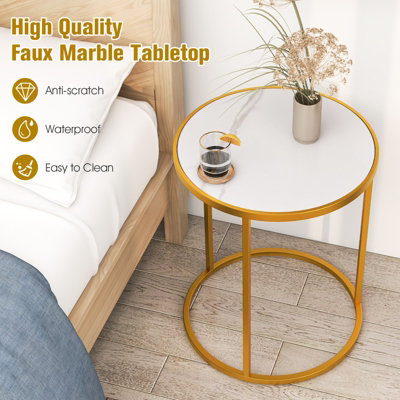 Costway Set of 2 45cm Tall Marble Top Round Side Table Modern Sofa End Table Accent Bedside Table