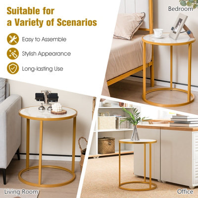 Costway Set of 2 45cm Tall Marble Top Round Side Table Modern Sofa End Table Accent Bedside Table