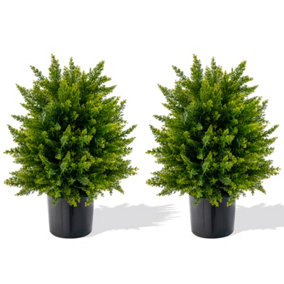 Costway Set of 2 50cm Artificial Cedar Topiary Ball Tree Faux Shrub Brush Potted Tree