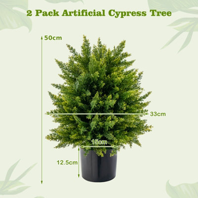 Costway Set of 2 50cm Artificial Cedar Topiary Ball Tree Faux Shrub Brush Potted Tree