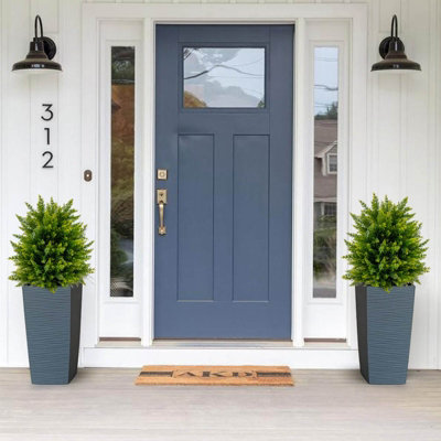 Costway Set of 2 50cm Artificial Cedar Topiary Ball Tree Faux Shrub Brush Potted Tree - 4
