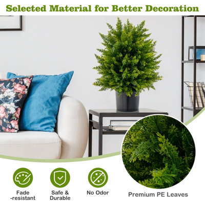 Costway Set of 2 50cm Artificial Cedar Topiary Ball Tree Faux Shrub Brush Potted Tree - 5