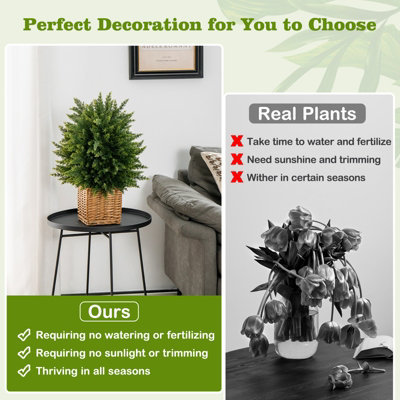 Costway Set of 2 50cm Artificial Cedar Topiary Ball Tree Faux Shrub Brush Potted Tree - 6