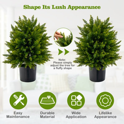 Costway Set of 2 50cm Artificial Cedar Topiary Ball Tree Faux Shrub Brush Potted Tree - 7