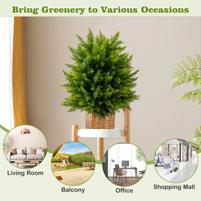 Costway Set of 2 50cm Artificial Cedar Topiary Ball Tree Faux Shrub Brush Potted Tree - 9