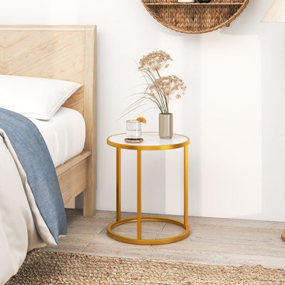 Costway Set of 2 59cm Tall Marble Top Round Side Table Modern Sofa End Table Accent Bedside Table