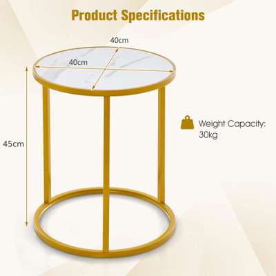 Costway Set of 2 59cm Tall Marble Top Round Side Table Modern Sofa End Table Accent Bedside Table