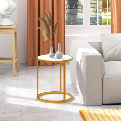 Costway Set of 2 59cm Tall Marble Top Round Side Table Modern Sofa End Table Accent Bedside Table