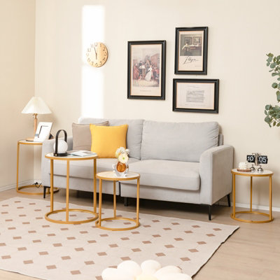 Costway Set of 2 59cm Tall Marble Top Round Side Table Modern Sofa End Table Accent Bedside Table
