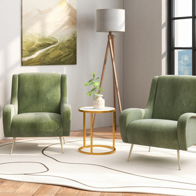 Costway Set of 2 59cm Tall Marble Top Round Side Table Modern Sofa End Table Accent Bedside Table