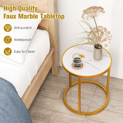 Costway Set of 2 59cm Tall Marble Top Round Side Table Modern Sofa End Table Accent Bedside Table