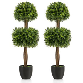 Costway Set of 2 Artificial Boxwood Topiary Double Ball Tree Faux Plant Fake Plant