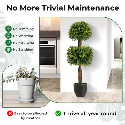 Costway Set of 2 Artificial Boxwood Topiary Double Ball Tree Faux Plant Fake Plant - 5