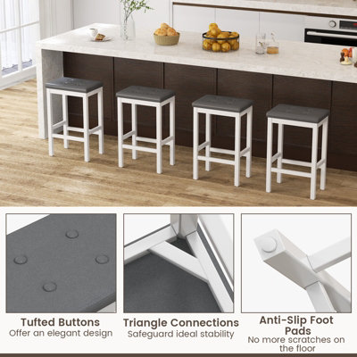 Costway Set of 2 Bar Stools 61cm Counter Height Stool Kitchen Modern ...