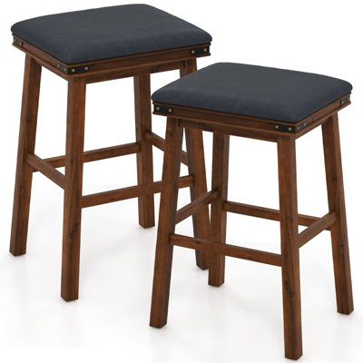 Costway Set of 2 Bar Stools 76cm PU Leather Padded Counter Height ...