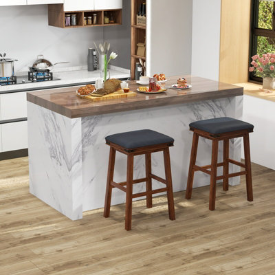 Costway Set of 2 Bar Stools 76cm PU Leather Padded Counter Height ...