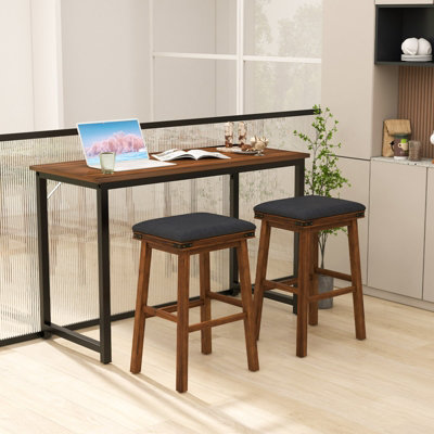 Costway Set of 2 Bar Stools 76cm PU Leather Padded Counter Height ...