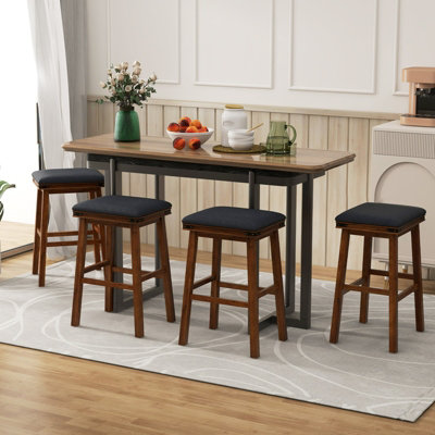 Costway Set of 2 Bar Stools 76cm PU Leather Padded Counter Height ...