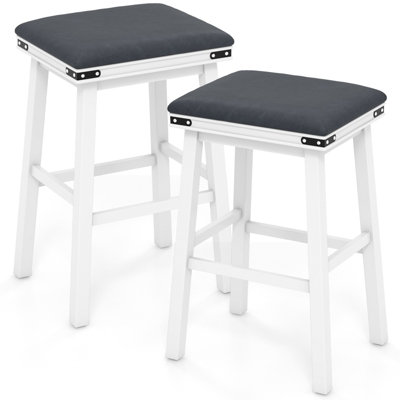 Costway Set of 2 Bar Stools 76cm PU Leather Padded Counter Height ...