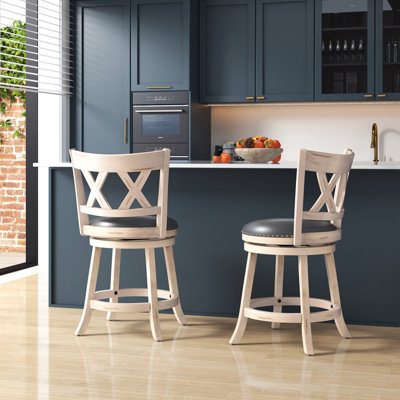 Costway Set of 2 Bar Stools Counter Height Chair Pub 360 Swiveling ...