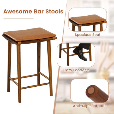 Costway Set of 2 Bar Stools Counter Height Stools Saddle Seat Stool ...