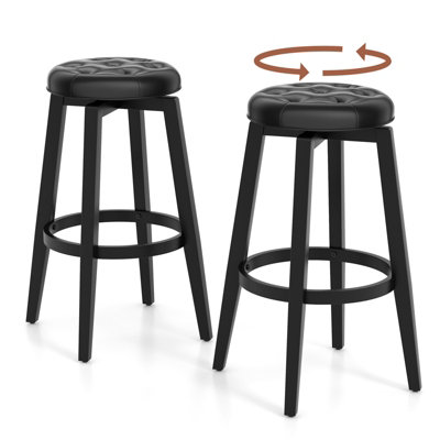 Costway Set of 2 Bar Stools Kitchen Upholstered Chair 360 Swivel Pub Stool 76cm