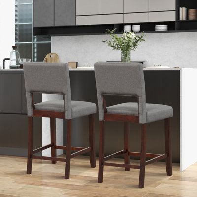 Costway Set of 2 Bar Stools Linen Counter Height Chair Upholstered ...