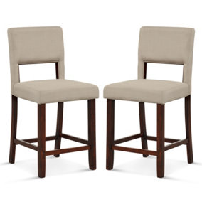 Costway Set of 2 Bar Stools Linen Counter Height Chair Upholstered Kitchen Island Stool