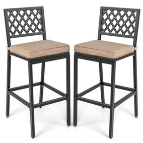 Costway Set of 2 Bar Stools Patio Bar Chairs Upholstered Seat w/ Detachable Cushion