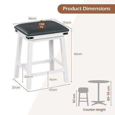 COSTWAY Set of 2 Bar Stools PU Leather Padded Backless Counter Height ...