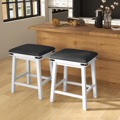 COSTWAY Set of 2 Bar Stools PU Leather Padded Backless Counter Height ...