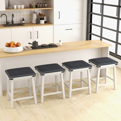 COSTWAY Set of 2 Bar Stools PU Leather Padded Backless Counter Height ...