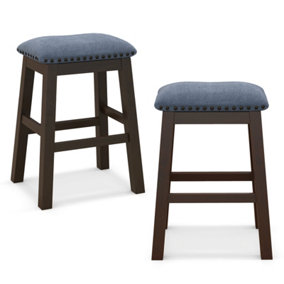 Costway Set of 2 Bar Stools Saddle Padded Seat Stool 62cm Counter Height Stools W/ Wood Legs