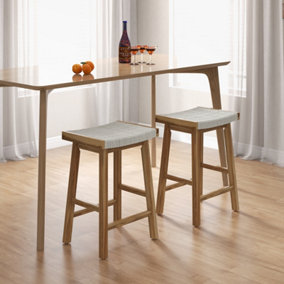 Costway Set of 2 Bar Stools Saddle Seat Stool Counter Height Stools W/ Rubber Wood Legs