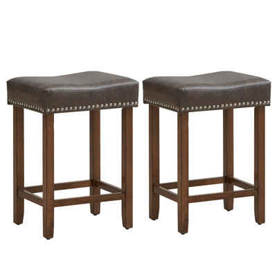 Costway Set of 2 Bar Stools Upholstered Counter Height Saddle Stools PU ...