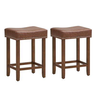 Costway Set of 2 Bar Stools Upholstered Counter Height Saddle Stools PU ...