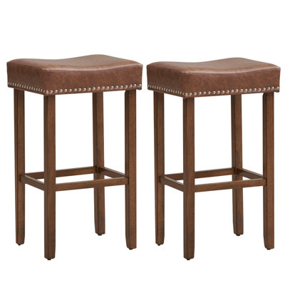 Costway Set of 2 Bar Stools Upholstered Counter Height Saddle Stools PU ...