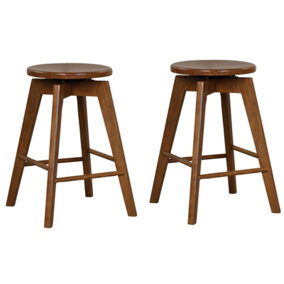 Costway Set of 2 Bar Stools Wood Counter Height Chair 360 Swivel Kitchen Seat Backless