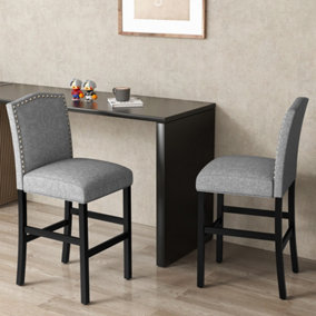 Costway Set of 2 Bar Stools Wooden Counter Height Chair Upholstered W/ Rubber Wood Legs