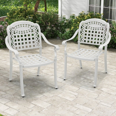 Costway Set of 2 Cast Aluminum Outdoor Patio Chairs Stackable Dining Chairs w Armrests