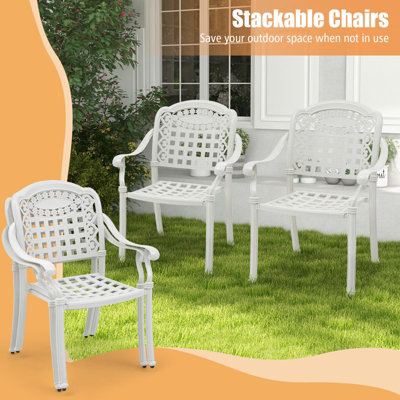Costway Set of 2 Cast Aluminum Outdoor Patio Chairs Stackable Dining Chairs w/Armrests - 4