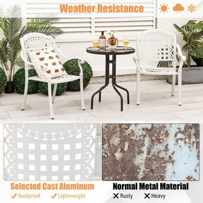 Costway Set of 2 Cast Aluminum Outdoor Patio Chairs Stackable Dining Chairs w/Armrests - 5