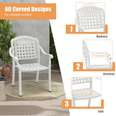 Costway Set of 2 Cast Aluminum Outdoor Patio Chairs Stackable Dining Chairs w/Armrests - 6