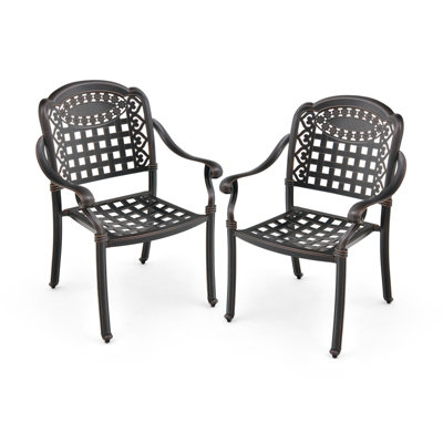 Costway Set of 2 Cast Aluminum Outdoor Patio Chairs Stackable Dining Chairs w/Armrests