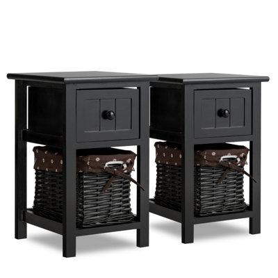 Costway Set of 2 Chest of Drawers Side Table Beside Table Nightstand w/ Removeable Baskets