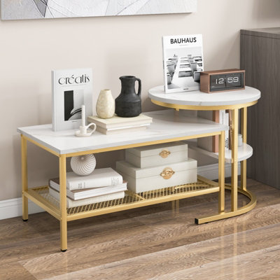 Costway Set of 2 Coffee Nesting Table Set Detachable 2-Tier Sofa Side ...