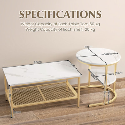 Costway Set of 2 Coffee Nesting Table Set Detachable 2-Tier Sofa Side ...