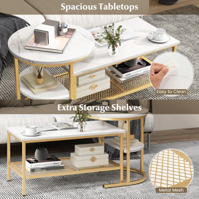 Costway Set of 2 Coffee Nesting Table Set Detachable 2-Tier Sofa Side ...