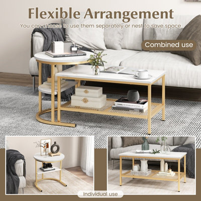 Costway Set of 2 Coffee Nesting Table Set Detachable 2-Tier Sofa Side ...