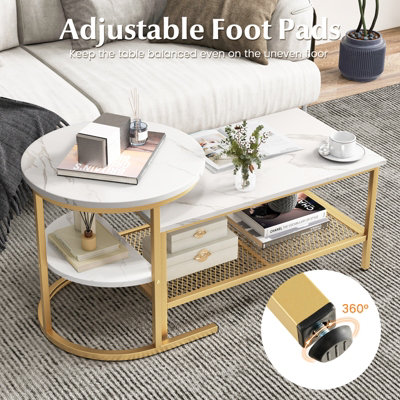 Costway Set of 2 Coffee Nesting Table Set Detachable 2-Tier Sofa Side ...